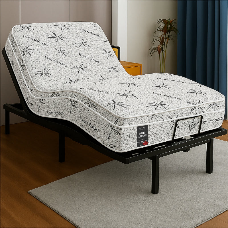 SleepWell Hotel Supreme bamboo mattress with topper on adjustable base