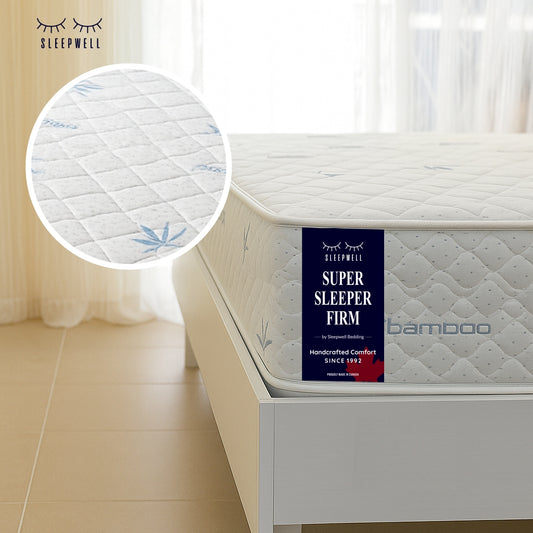 SleepWell Super Sleeper Firm bamboo mattress side view with fabric detail