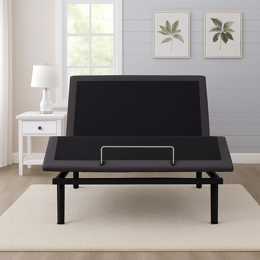 SleepWell adjustable bed base shown in reclined position