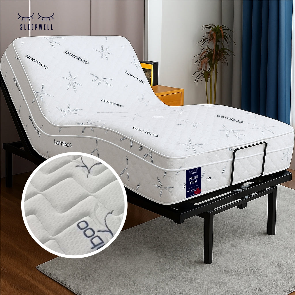 SleepWell Plush Firm bamboo mattress on adjustable base