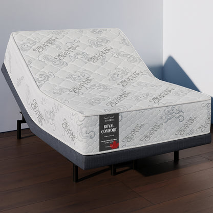 SleepWell Royal Comfort organic cotton mattress without topper, corner view on adjustable base