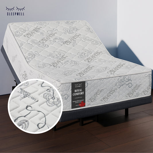 SleepWell Royal Comfort organic cotton mattress on adjustable base