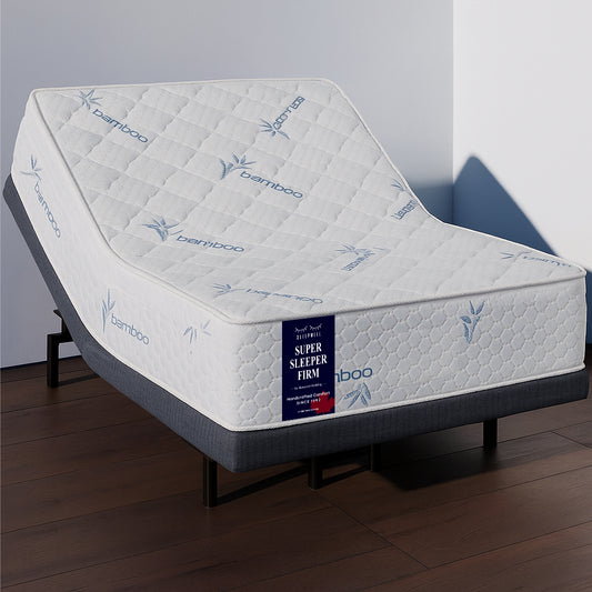 SleepWell Super Sleeper Firm bamboo mattress on adjustable bed base