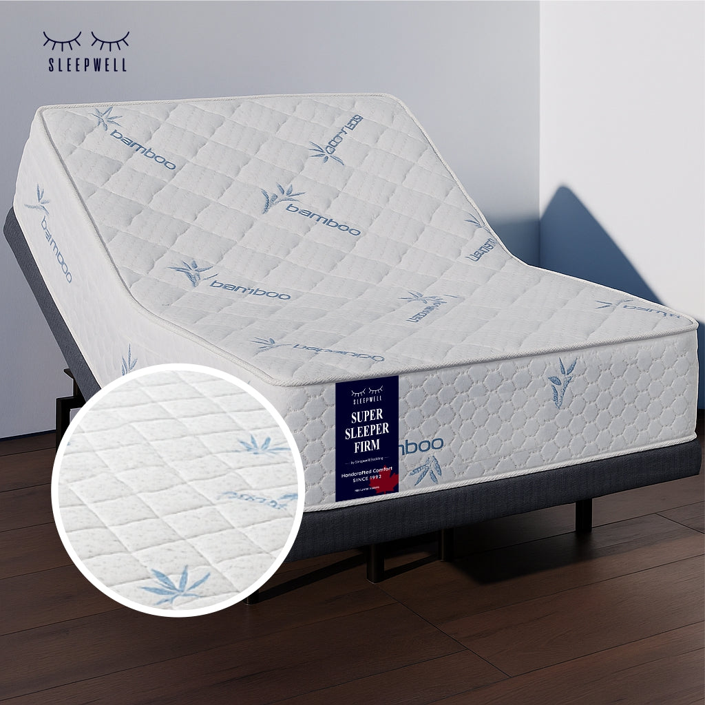 SleepWell Super Sleeper Firm bamboo mattress on adjustable base