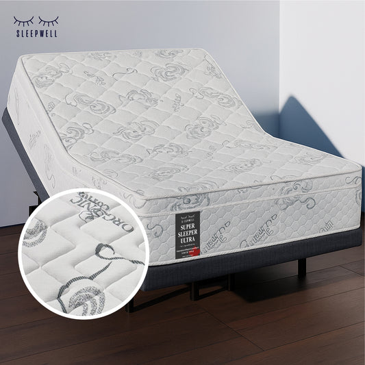 SleepWell Super Sleeper Ultra organic cotton mattress on adjustable base