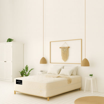 Brooklyn Luxe medium firm mattress in bright boho-style bedroom - buy in Winnipeg