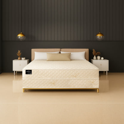 Brooklyn mattress with floral embroidery on gold-frame bed in elegant bedroom - buy in Winnipeg