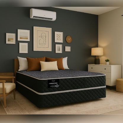 Chiropedic mattress in modern bedroom with gallery wall and warm decor - buy online in Winnipeg