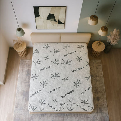 SleepWell Hotel Supreme extra firm bamboo mattress top view in earthy bedroom