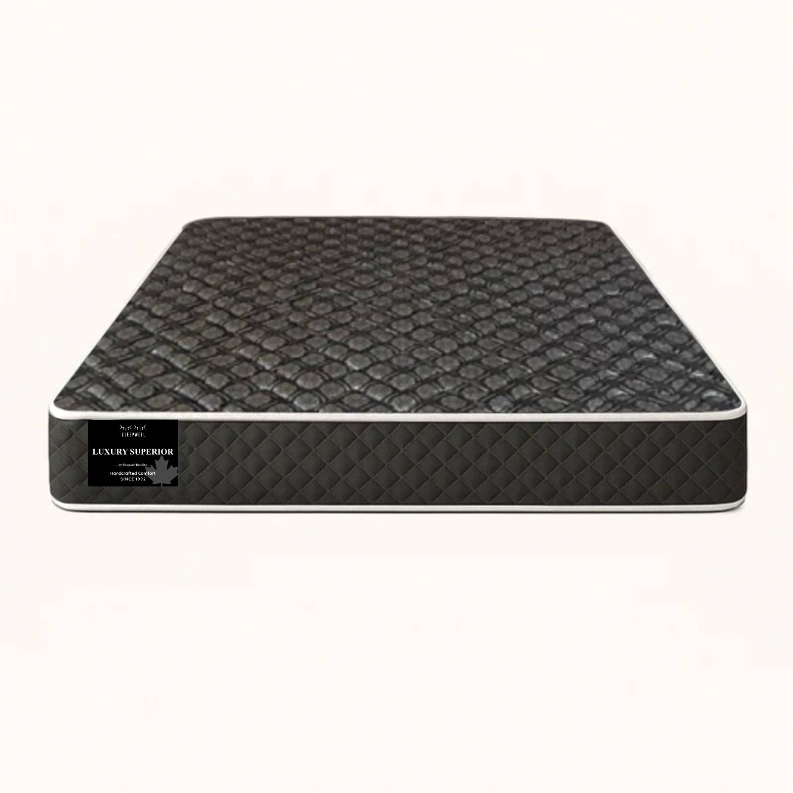 "Luxury Superior mattress with quilted diamond-stitch fabric on a plain white background — Sleepwell Bedding."