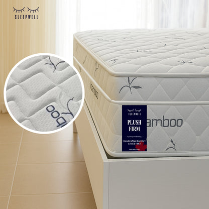SleepWell Plush Firm bamboo mattress corner view with fabric detail