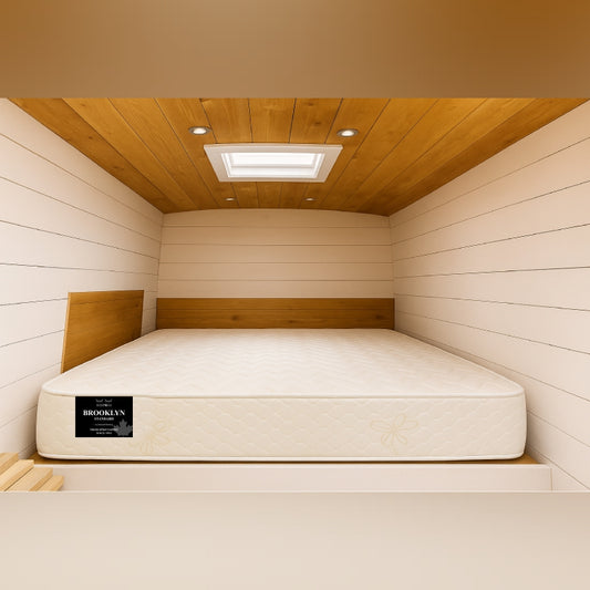 Brooklyn Standard mattress in cozy wood-paneled RV bedroom nook - buy in Winnipeg