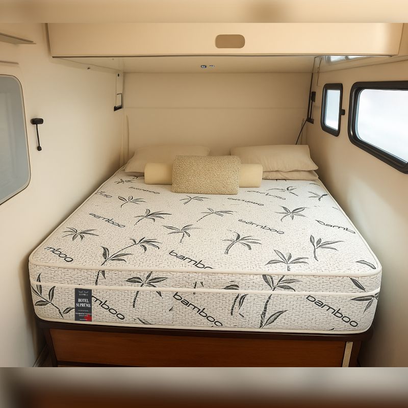 SleepWell Hotel Supreme bamboo mattress fitted in RV camper interior