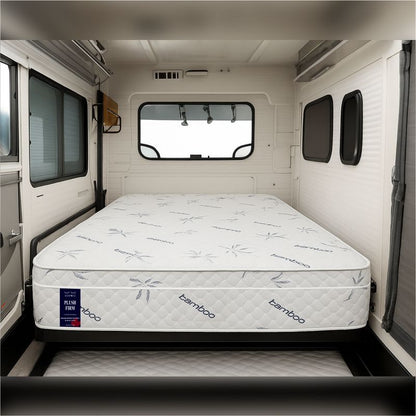 SleepWell Plush Firm bamboo mattress fitted in RV camper interior