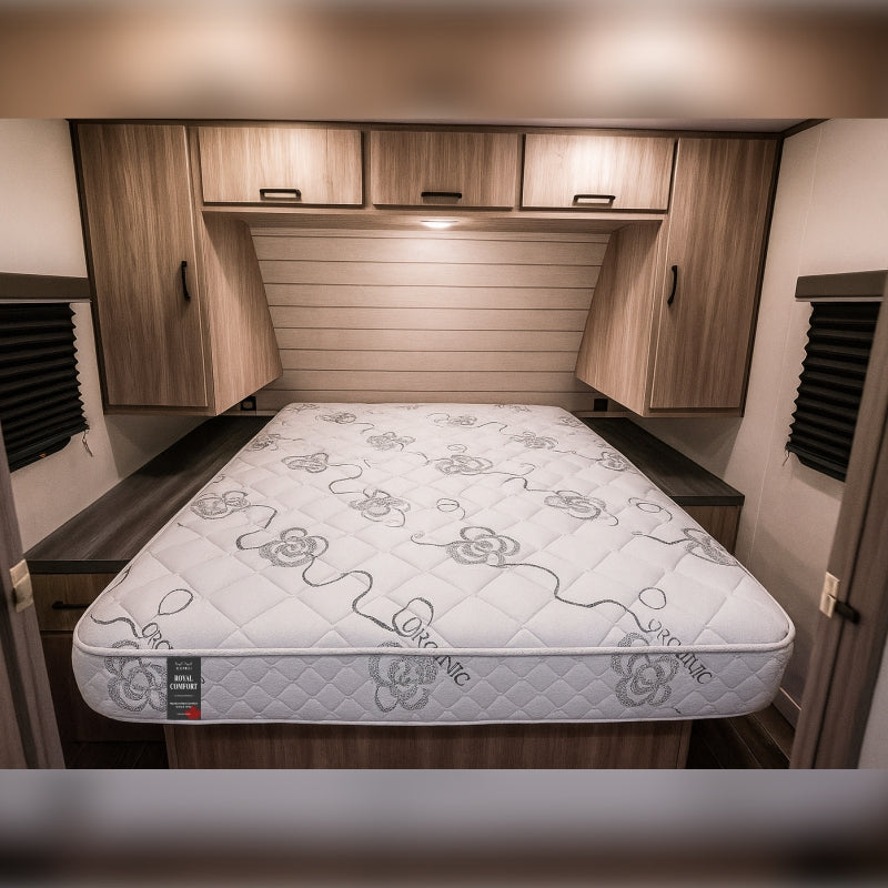SleepWell Royal Comfort organic cotton mattress fitted in RV camper interior