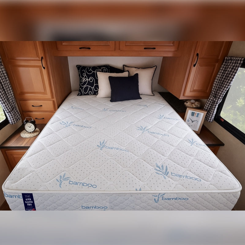 SleepWell Super Sleeper Firm bamboo mattress fitted in RV camper interior
