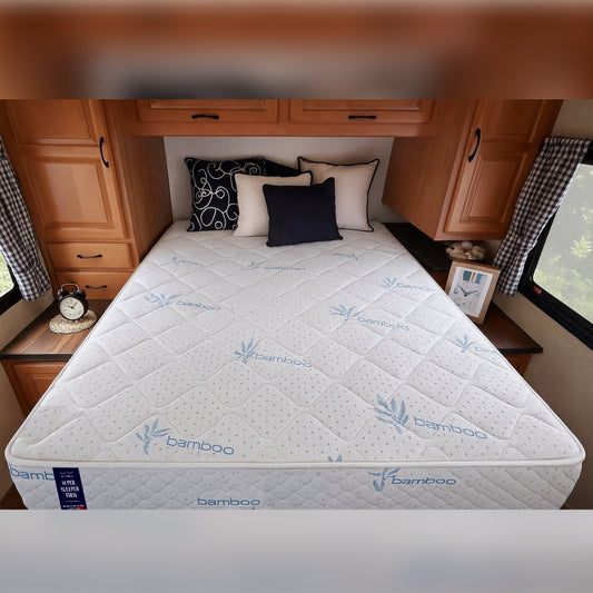 SleepWell Super Sleeper Firm bamboo mattress fitted in RV camper interior