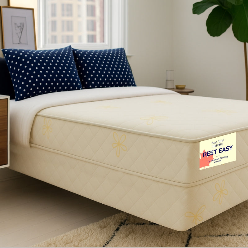Rest Easy mattress by SleepWell close-up view in cream bedroom