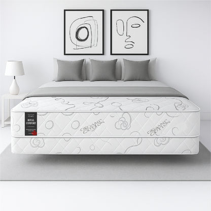 SleepWell Royal Comfort organic cotton mattress front view in minimal bedroom