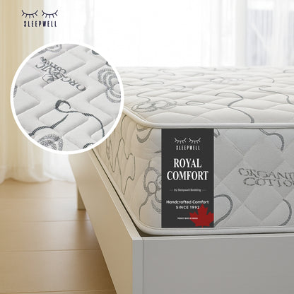 SleepWell Royal Comfort organic cotton mattress corner view with fabric detail
