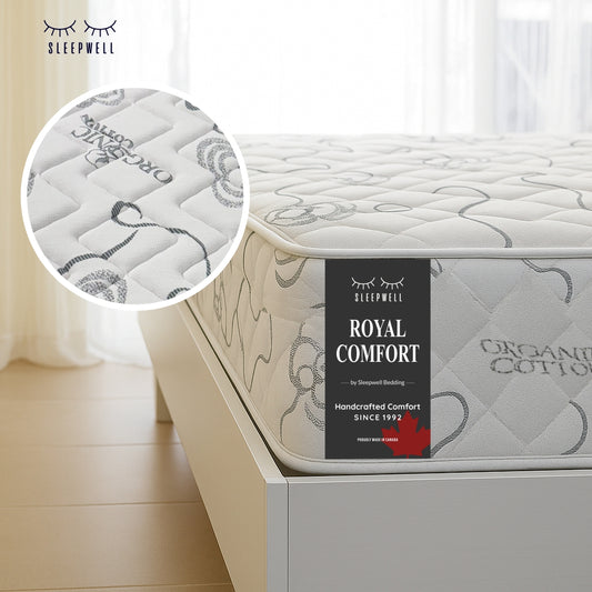 SleepWell Royal Comfort organic cotton mattress corner view with fabric detail