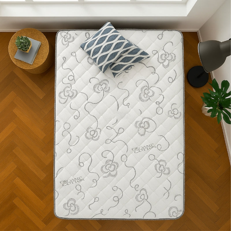 SleepWell Royal Comfort organic cotton mattress top view on herringbone floor