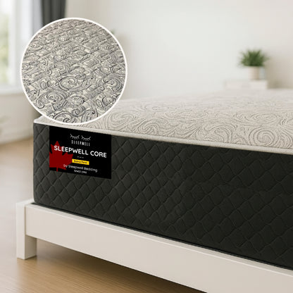 Sleepwell Core Extra Firm mattress corner view with quilted fabric cover - buy online in Winnipeg