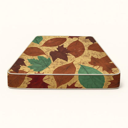 Mattress with autumn leaf print cover in brown, green and rust tones – Design Your Mattress by SleepWell