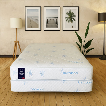 SleepWell Super Sleeper Firm bamboo mattress in beach-themed bedroom
