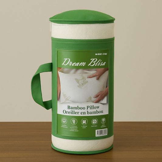 Dream Blisa Aloe Vera Bamboo Pillow in cylindrical packaging tube