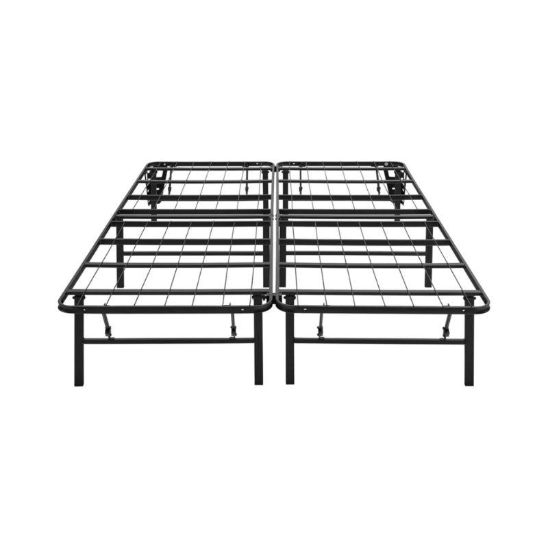 Foldable metal bed frame in unfolded position, full product view