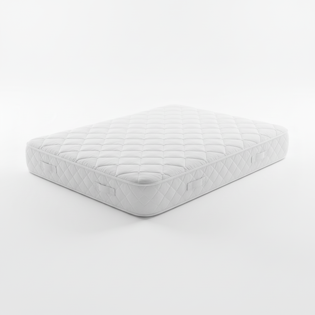 "White quilted mattress with diamond-stitch cover pattern, shown on a plain background — Sleepwell Bedding."