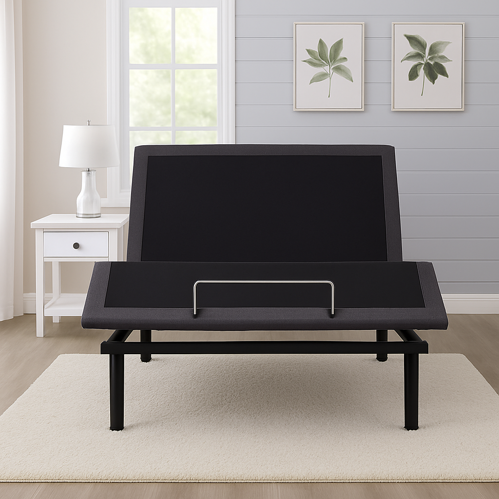 SleepWell adjustable bed base shown in reclined position