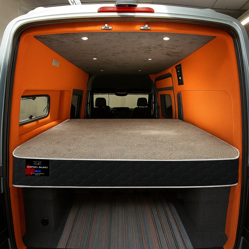 SleepWell Balance med-firm mattress fitted in a van conversion bed platform