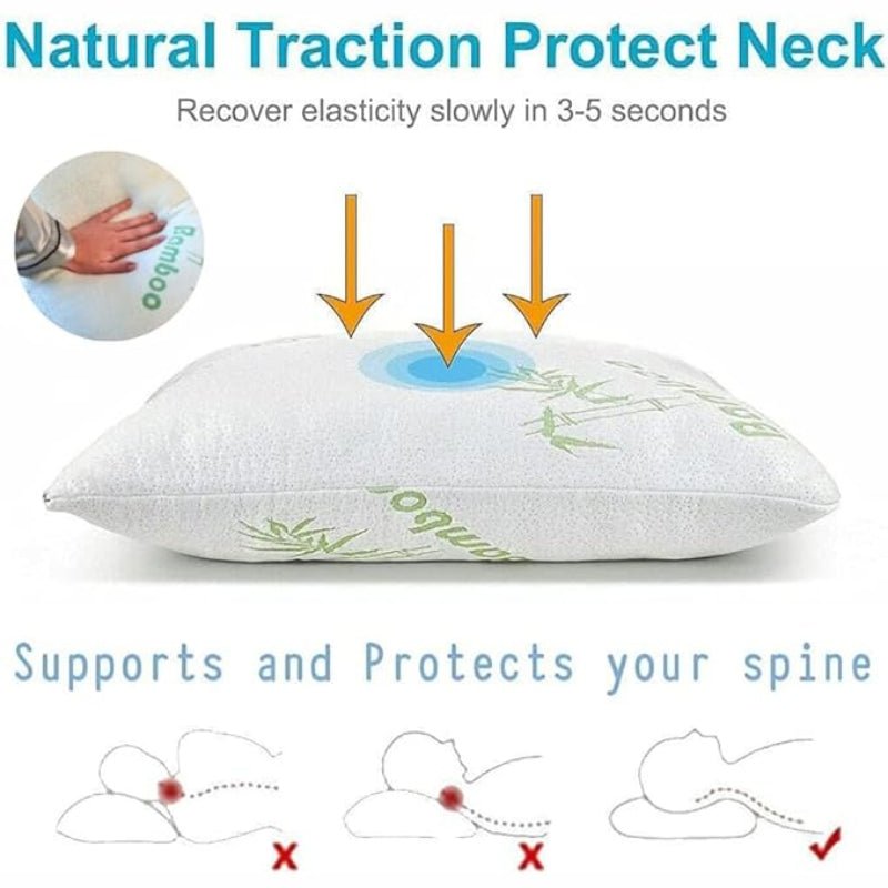 SleepWell bamboo memory foam pillow – neck traction and spine support diagram