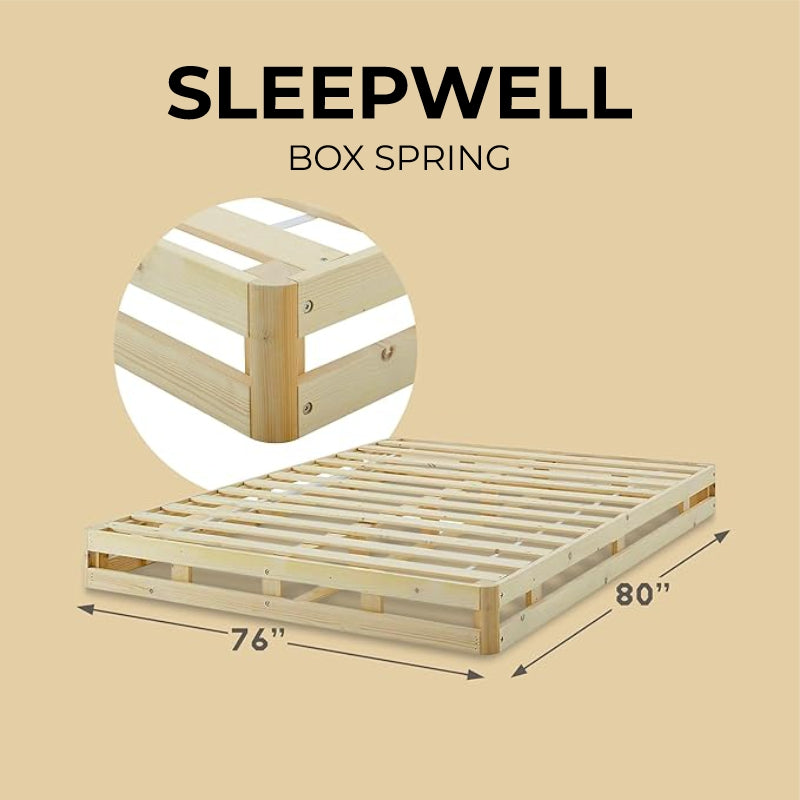 SleepWell box spring wooden frame with corner joint detail, 76 x 80 inch size – SleepWell