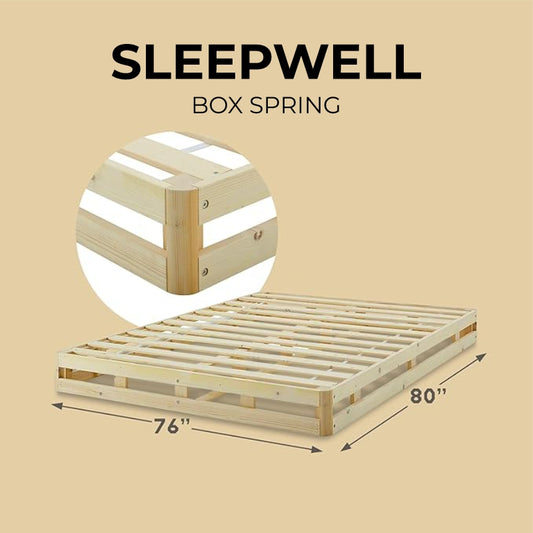 SleepWell box spring wooden frame with corner joint detail, 76 x 80 inch size – SleepWell