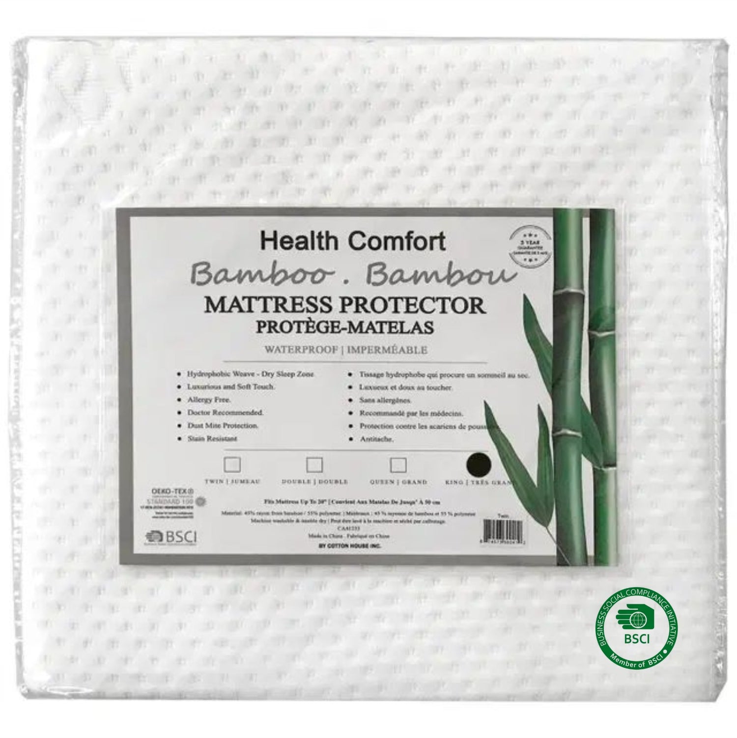 SleepWell Health Comfort waterproof bamboo mattress protector packaging