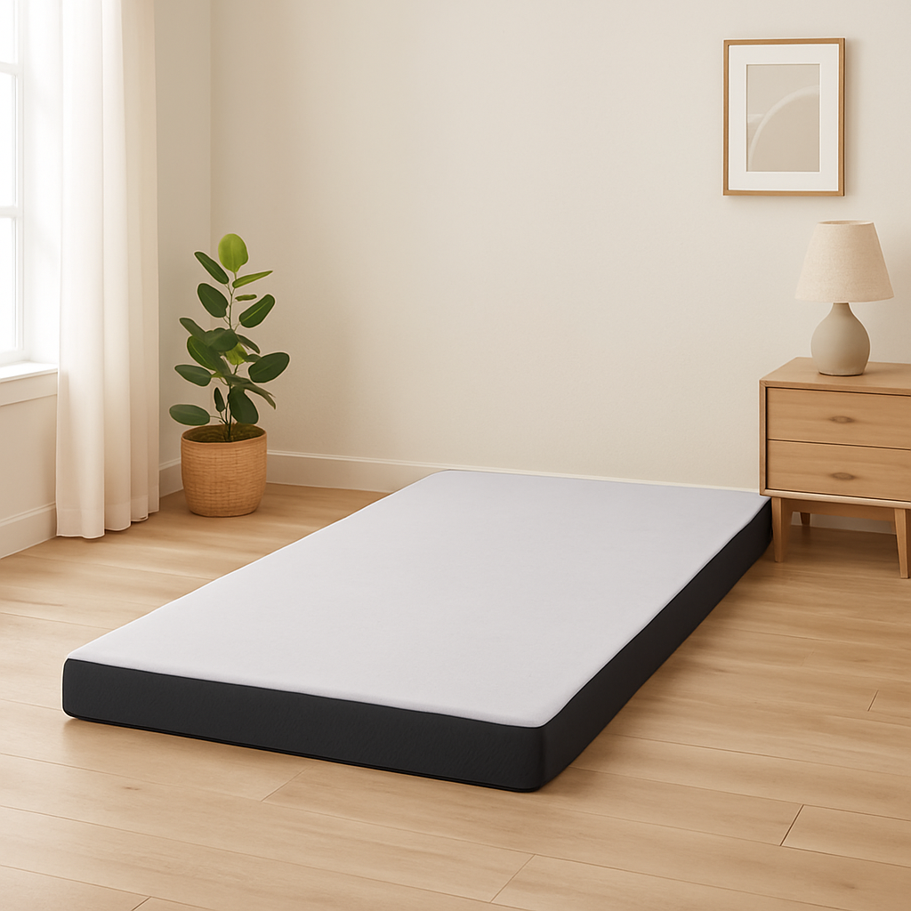 SleepWell low-profile bed base in bright Scandinavian-style bedroom