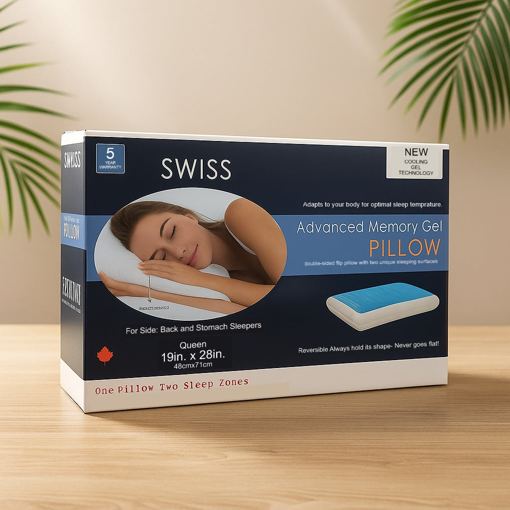 SleepWell Swiss Advanced Memory Gel Pillow packaging box